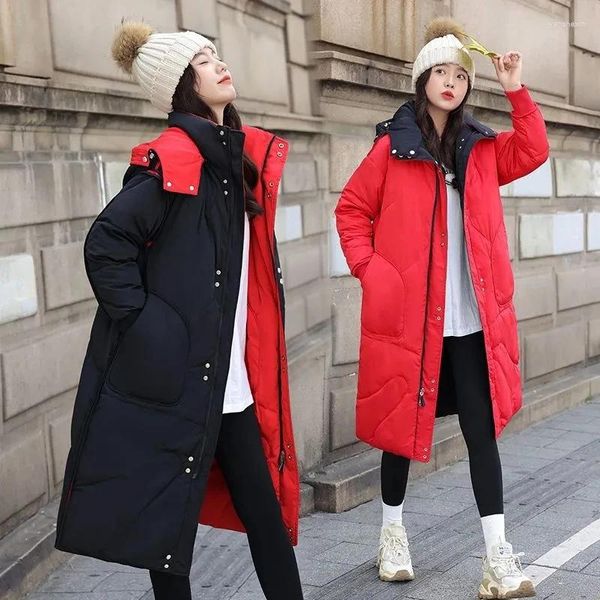 Trench da donna Cappotto lungo da donna in piumino di cotone Cappotto caldo antivento Piumino Parka 2024 Cappotto invernale spesso reversibile