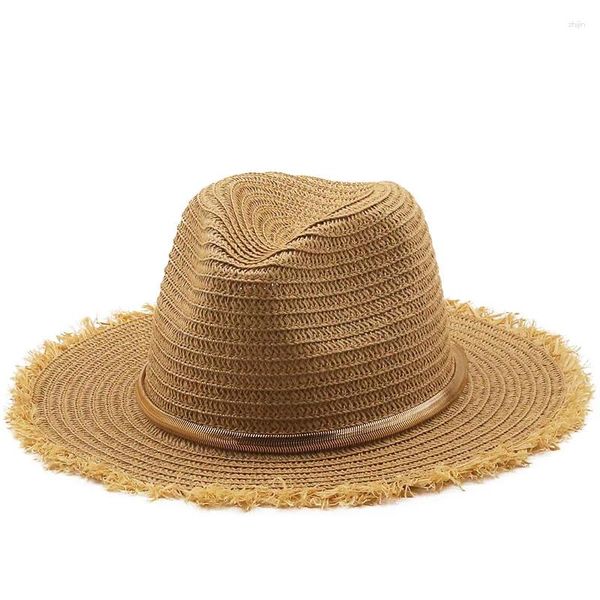 Beralar Yaz Şapkası Kadın Panama Straw Fedora Plajı Tatil Geniş Brim Visor Erkekler İçin Günlük Güneş Şapkaları Sombrero