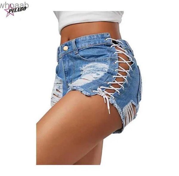 Shorts femininos PULABO PERITANG Mulheres Designer Shorts Bandage Zipper Sexy Hot Girls Club-wear Harajuku Slender Denim Hipster Adolescentes Verão Po YQ240108