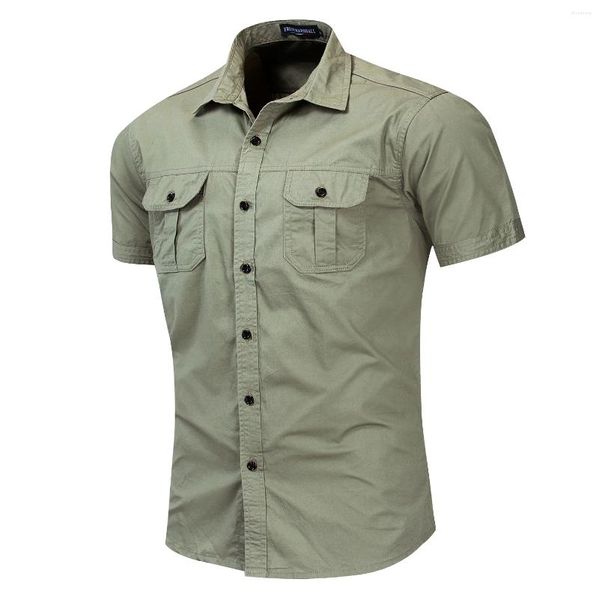 Erkek Elbise Gömlek 2024 Pamuklu Yıkanmış İş Giysisi Günlük Kısa Kollu Gömlek Saf Askeri Stil Açık