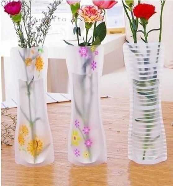 50 pezzi creativi vasi di plastica in PVC trasparente sacchetto di acqua vaso di fiori pieghevole ecologico riutilizzabile decorazione della festa nuziale a casa RH36415839608