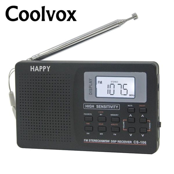 Rádio Cooox Cs106 Fullband Multiband Estéreo Digital Sintonizador Fm/am/sw/lw/tv Som Fullwave Band Receptor Antena de rádio com fone de ouvido