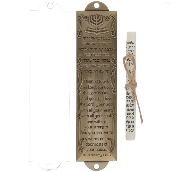 Tenda religiosa sacra pergamena Mezuzah decorazione in lega casa giudaica simboli ebraici cattolici preghiera vintage