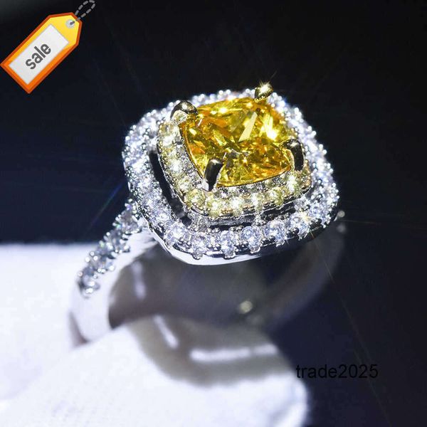Anel de designer PT950 banhado a platina Mosan Proposta Anel de diamante quadrado princesa