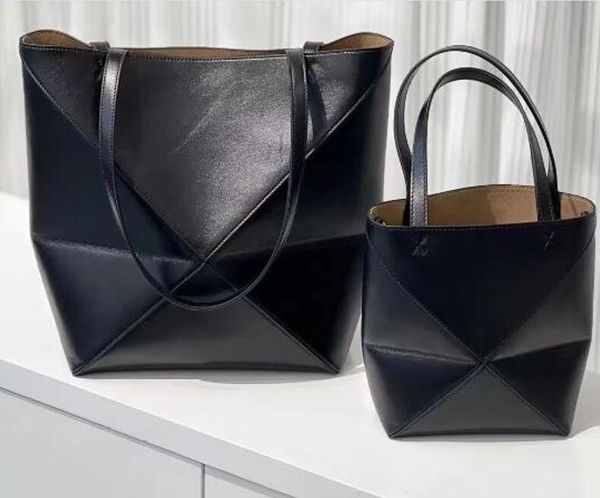 Nuova borsa tote geometrica pieghevole alla moda e minimalista Borsa a tracolla singola a spalla Borsa a secchiello di grande capacità Borsa da donna in vera pelle di lusso