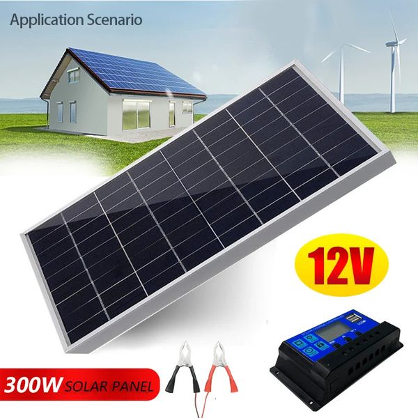 300-W-Solarpanel-Kit Kompletter 12-V-polykristalliner USB-Strom tragbarer wiederaufladbarer Zellengenerator für den Außenbereich für zu Hause 240108