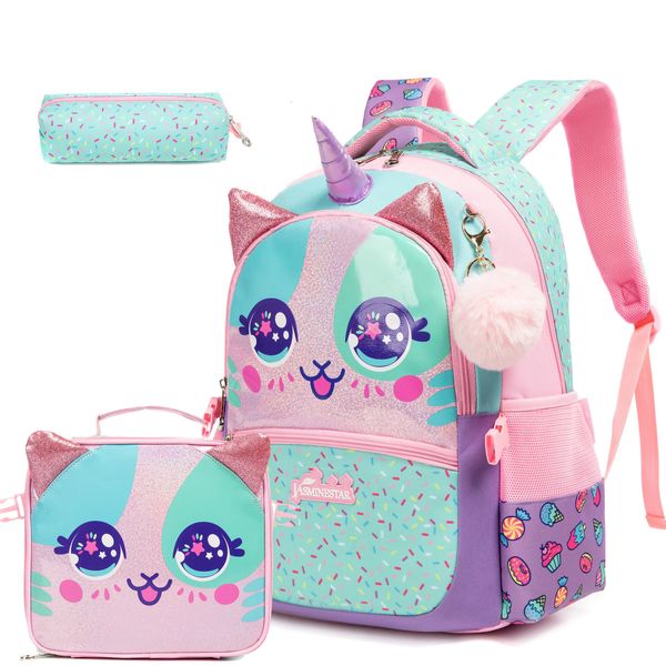Crianças mochilas para meninas saco de escola com lancheira mochila escolar para meninas conjunto bonito bookbag para o jardim de infância 240108