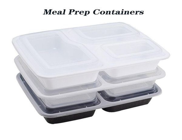 Recipientes para preparação de refeições, 1000ml, recipientes para armazenamento de alimentos, caixa bento, recipientes de plástico bpa, 3 compartimentos com tampas 9002754
