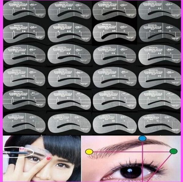 24pcsSet Stili Grooming Brow Modello dipinto Stencil Kit Shaping DIY Beauty Sopracciglio Template Stencil Make Up Sopracciglio Strumento per lo styling8071145