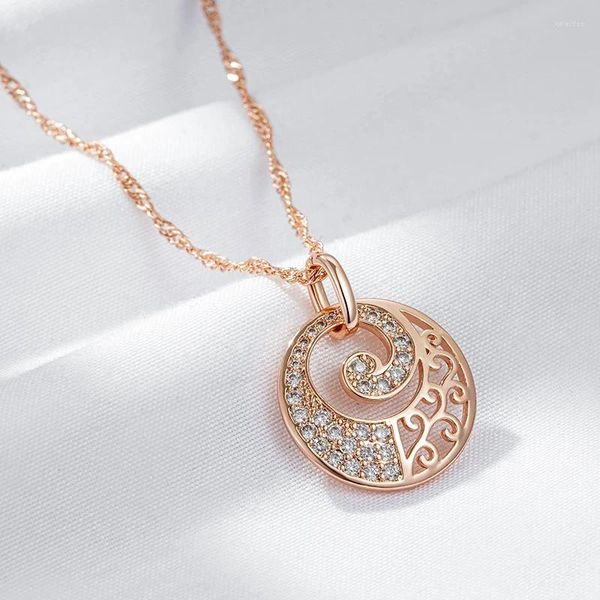 Anhänger Halsketten Wbmqda Luxus Kreis Hohl Halskette Für Frauen 585 Rose Gold Farbe Mit Weiß Natürliche Zirkon Feine Tägliche Party Schmuck