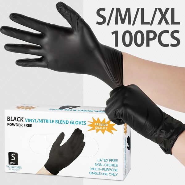 100 pçs preto luvas de borracha nitrílica descartáveis para cozinhar trabalho doméstico cozinha limpeza casa reparação carro à prova dwaterproof água 240108