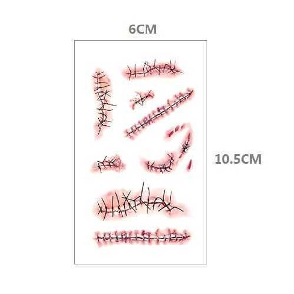 Makyaj Çıkartması Cadılar Bayramı Dövme Scar Komik Su Transferi Su Geçirmez Simülasyon