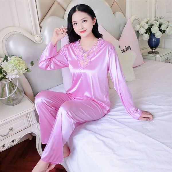 Damen-Nachtwäsche, Pyjama-Sets, große Größe 4XL, Seidensatin-Pyjama, Frühlings- und Herbst-Homewear, Damen-Pijama, 2-teiliges Pjs-Nachtwäsche
