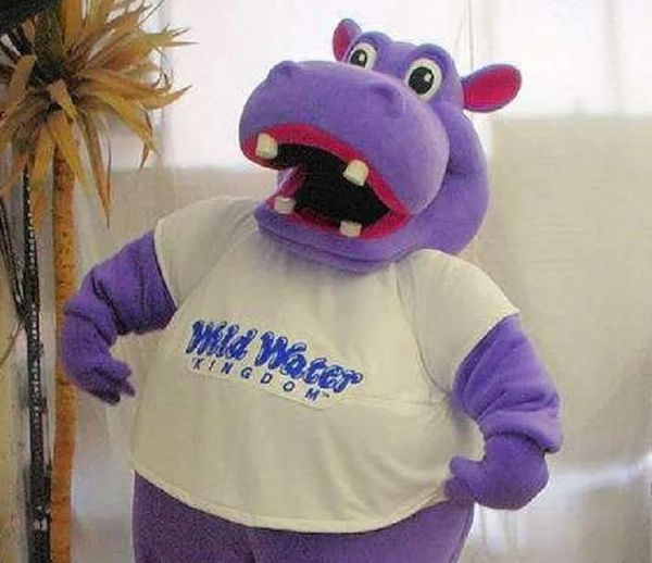 Trajes roxo gordura hipopótamo mascote traje personagem frete grátis