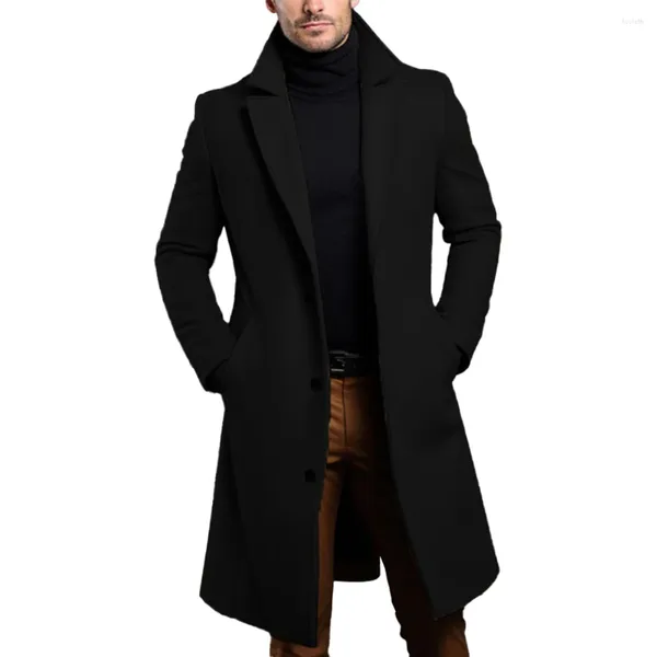 Casacos de Trench Masculinos Casaco Preto para Homens Long Wool Blends Overcoat Único Breasted Luxo Top Resistente ao Frio Olhar de Negócios