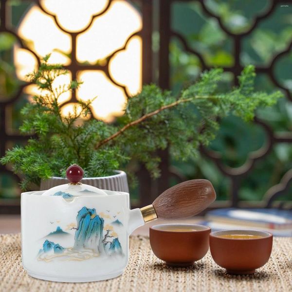 Наборы столовых приборов Керамический чайник Чайник с деревянной ручкой Портативный боковой держатель для чайника