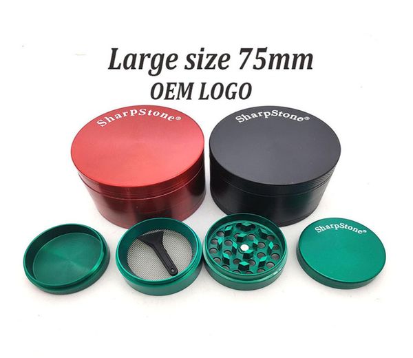 Tamanho Grande 75mm 4 Partes SharpStone Moedores de Tabaco Fumar Accessroy Herb Grinder Cnc Dentes Filtro Net Seco Erva Vaporizador Pen9949415