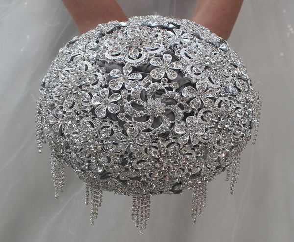 spilla di strass da sposa in cristallo grigio sposa bouquet da sposa fiore di raso 18 cm nuovo arrivo forniture di nozze1766054