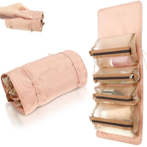 Aufbewahrungstaschen, Reise-Make-up-Tasche, tragbar, für Kosmetika, große Kapazität, Toilettenartikel, aufrollbar, wasserdicht, abnehmbar