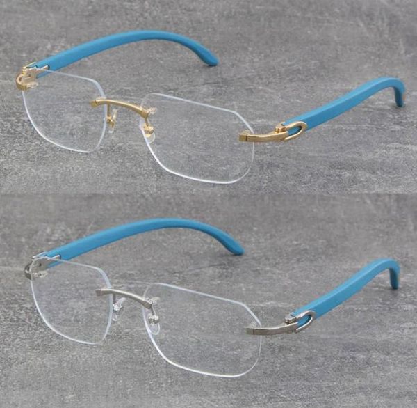 Design classico modello senza montatura in metallo blu montature in legno trasparente miope cornice ottica in legno oro 18 carati nuova moda alta qual5527181