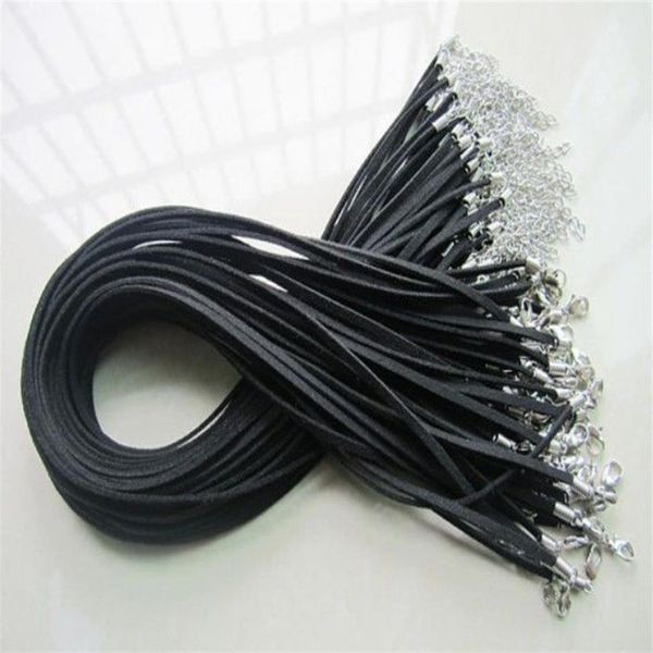 3 мм, 27-28 дюймов, регулируемое черное корейское ожерелье из искусственной замши, шнур, веревка, 1 8-дюймовая удлинительная цепочка, 12x7 мм, застежка-лобстер333Y