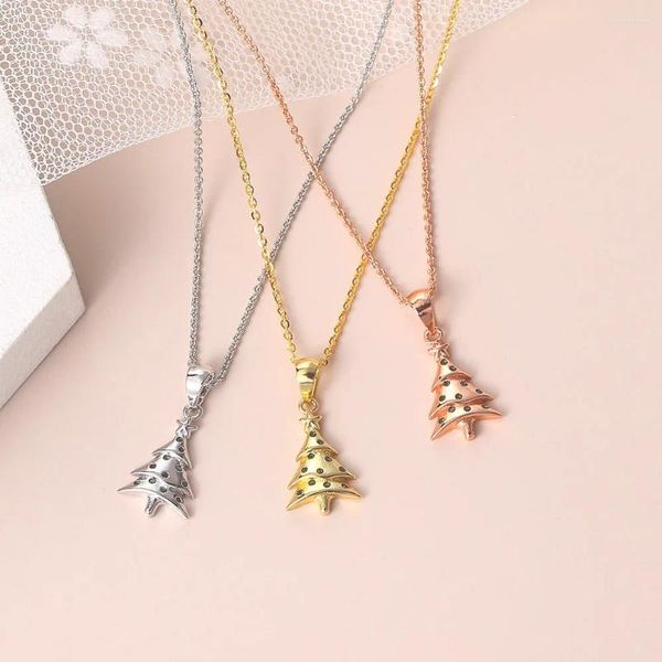 Anhänger-Halsketten, Baum-Anhänger-Halskette für Frauen, ästhetisches süßes Weihnachtsgeschenk, grüne CZ-Roségold-Farbe, koreanische Halsbandkette am Hals