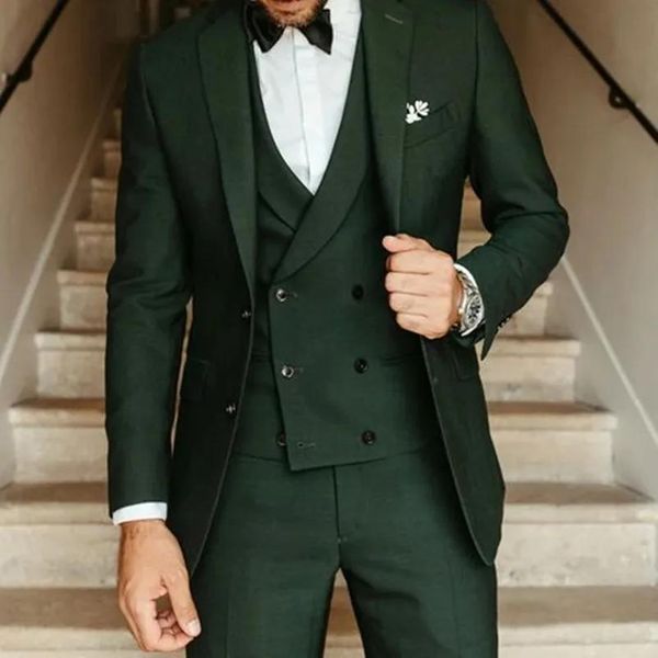 Suits ceket+yelek+pantolon moda lüks özel yeşil erkekler takım elbise ince fit sağdıç swallowtail gelinlik için yemek plaj parti setleri