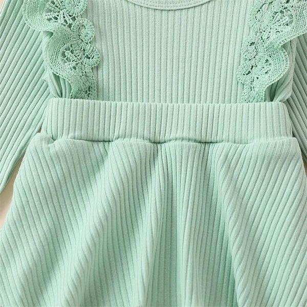Kız Elbiseler Bebek Şeritli Romper Elbise Soluk Fırfır Etek Büzgü Uzun Kollu Doğum Dantel Tulum Kafa Bantları