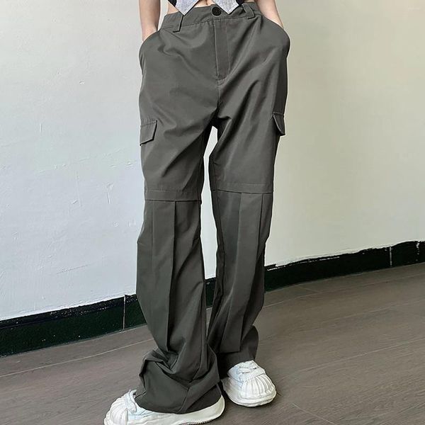 Damenhose Harajuku Streetwear Wide Leg Cargo Damen Hippie Casual Hohe Taille Baggy Graue Hose Kontrasttaschen Jogginghose 2024