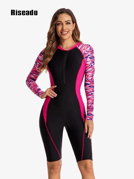 Calças Rashguard Awear Women 2023 Sport One Piece Tairias de banho Boyleg Surf Suits Swimming Suits for Women Longo de mangas compridas (UPF 50+)