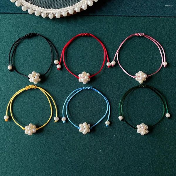 Braccialetti con ciondoli Perla d'acqua dolce naturale Cluster barocco Fiore Palla Corda colorata Catena Bracciale dell'amicizia Regali di nozze