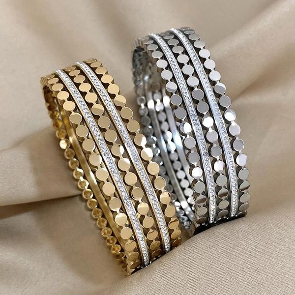 Bracciale DODOHAO Bracciale largo con catena rotonda geometrica robusta in acciaio inossidabile per gioielli impermeabili placcati in oro da donna