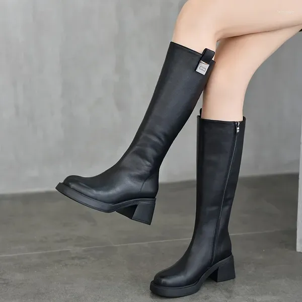 Stiefel Krasovki 6,5 cm Natürliche Kuh Echtes Leder Booties Herbst Damen Mode Reißverschluss Kniehohe Frühling Wohnungen Frauen Schornstein Schuhe