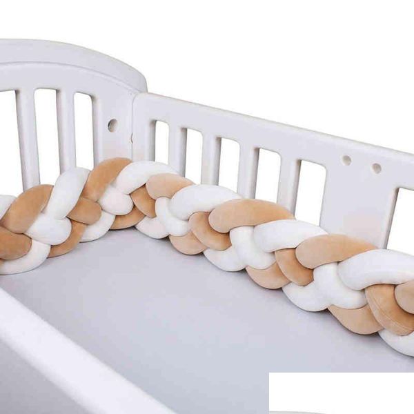 Trilhos de cama 12cm altura bebê amortecedor nó almofada para meninos meninas quatro trança berço protetor cuna para bebe decoração do quarto aa220326 gota de otq6s