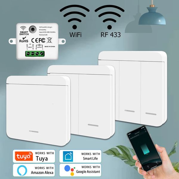 Tuya wifi interruptor inteligente para iluminação rf 433mhz interruptor sem fio 86 painel de parede casa inteligente temporizador controle voz google casa alexa 240108