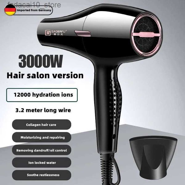 Haartrockner Professioneller Friseursalon-Haartrockner, 2300 W, leistungsstarker, starker Wind, hohe Geschwindigkeit, trockenes blaues Licht, Ionenstummschaltung, Heimsalon-Haarstyling-Werkzeug Q240109