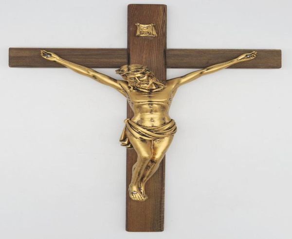 Hankroi 165 Zoll Wandholzkreuz Kruzifix handbemalter Harzkörper Christi auf karbonisiertem Holzkreuz4973870