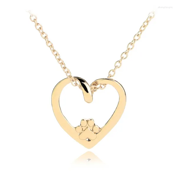 Collane con ciondolo Collana creativa con artigli per cani a forma di cuore Ragazza carina Gioielli per feste da donna in metallo color oro argento