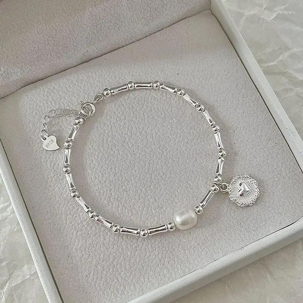 Braccialetti con ciondoli Bracciale in argento sterling 925 con perle di nodi di bambù per donna Ragazza semplice gioielli coreani regalo di compleanno goccia