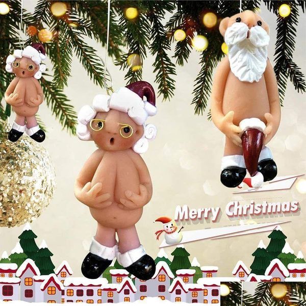 Oggetti decorativi Figurine 1 Pz Resina Divertente Nudo Babbo Natale Ciondolo Natale Maschio Femmina Albero di Natale Decora Anno Festa per la casa Dro Otrkc