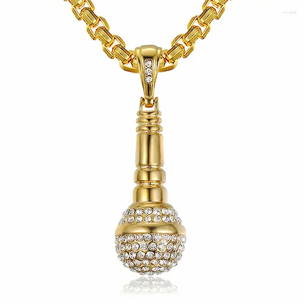 Ожерелья с подвесками в стиле хип-хоп, золотые цветные блестящие циркониевые музыкальные подвески для стереоскопического микрофона для мужчин и женщин, ювелирные изделия