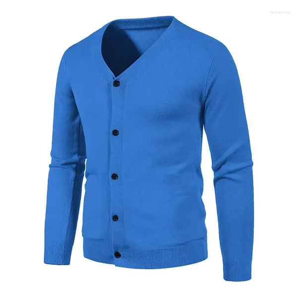 Maglioni da uomo 2024 Maglione tinta unita cardigan lavorato a maglia autunno scollo a V vestibilità slim camicia con bottoni