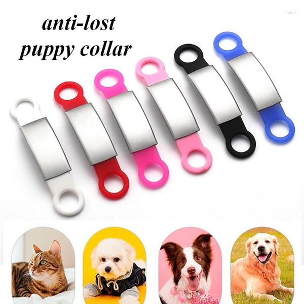 Abbigliamento per cani Anti smarrimento Collare per gatti in silicone Accessori Targhetta identificativa per animali Nome Etichetta personalizzata Rettangolo scorrevole in acciaio inossidabile