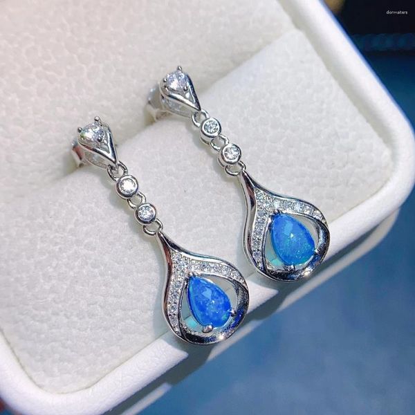 Orecchini a bottone in argento sterling 925 con opale blu, fidanzamento con gioielli di fuoco
