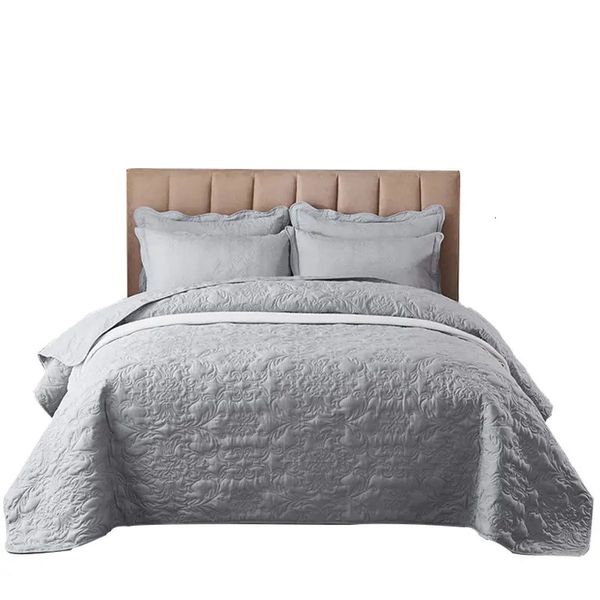 Estilo europeu algodão poliéster cama grossa colcha fronha acolchoado capas de cama linho cor sólida rei rainha tamanho #240109