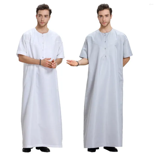 Etnik Giyim Yaz Abayas Eid Musulman De Mode Homme Adam Abaya Müslüman Elbise Cobe Suudi Arabistan Kleding Mannen Kaftan Umman İslam