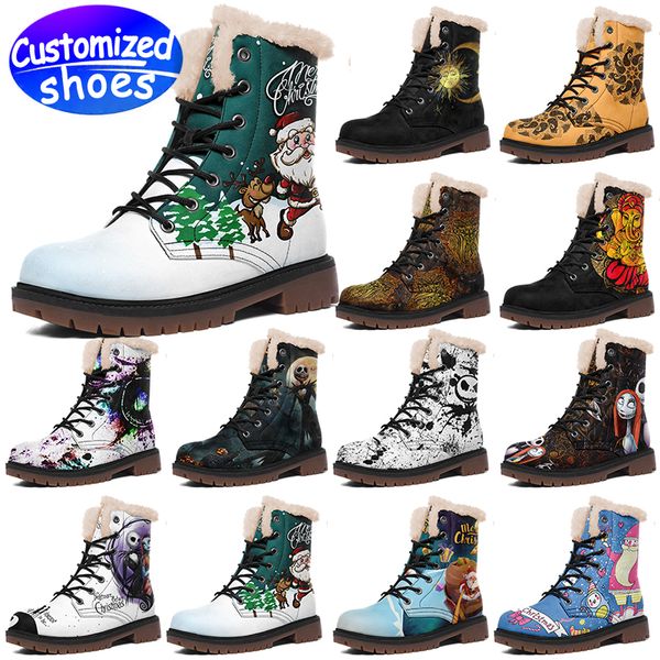 Maßgeschneiderte Schuhe Maßgeschneiderte Stiefel Stern Weihnachten High-Top-Lederstiefel Plüsch Schnee Eis Individuelles Muster Damen Herren Stiefel Outdoor-Sneaker Schwarz Blau Große Größe EUR 36-48