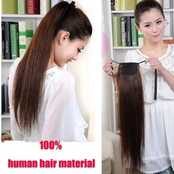 Rabo de cavalo 7a peruca de rabo de cavalo de cabelo humano 4 # médio marrom 100% remy rabo de cavalo extensão de cabelo humano 100 g/pçs clipe em extensões de cabelo