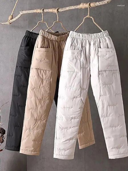 Pantaloni da donna Pantaloni da donna con bracciolo ispessito invernale in cotone casual con vestibilità ampia e dritta in vita elastica