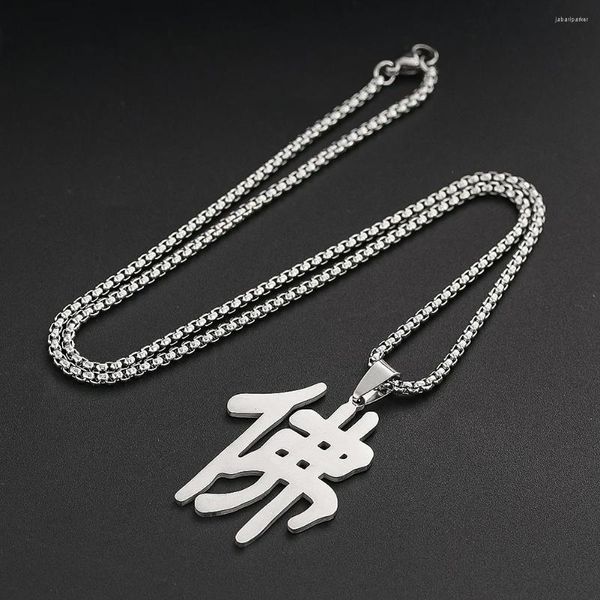 Anhänger Halsketten 1 stück Edelstahl Chinesische Charakter Buddha Halskette Mantra Buddhistisches Amulett Für Reise Tempel Souvenir Schmuck
